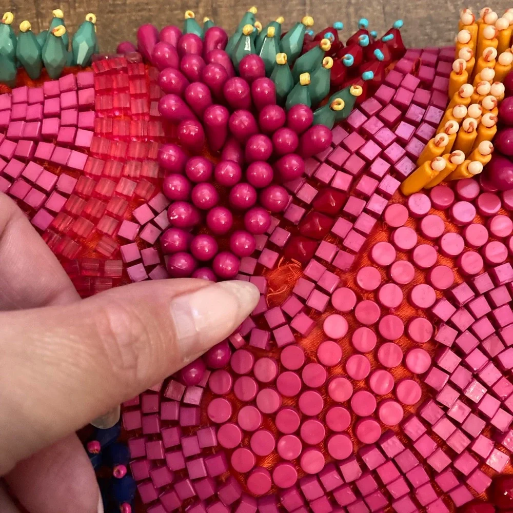 Handcrafted in India NWT Tropical Beaded Clutch Gold Chain Crossbody Purse Viral